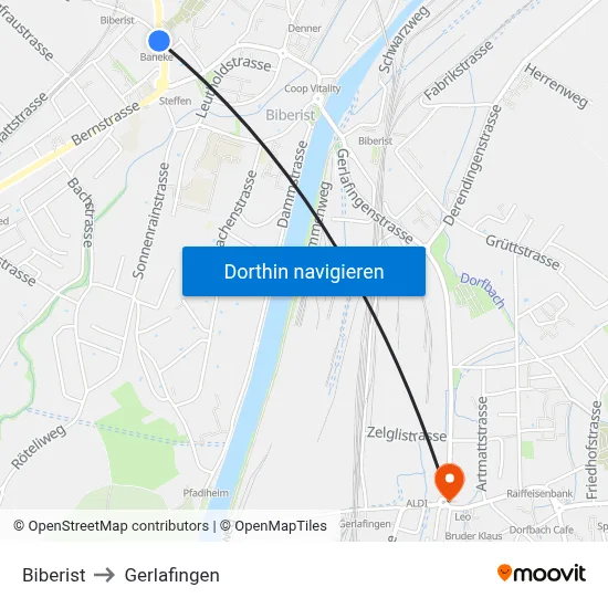 Biberist to Gerlafingen map