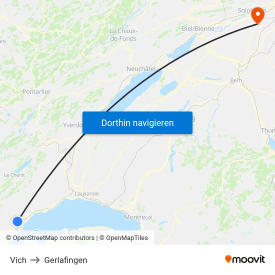 Vich to Gerlafingen map