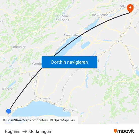 Begnins to Gerlafingen map