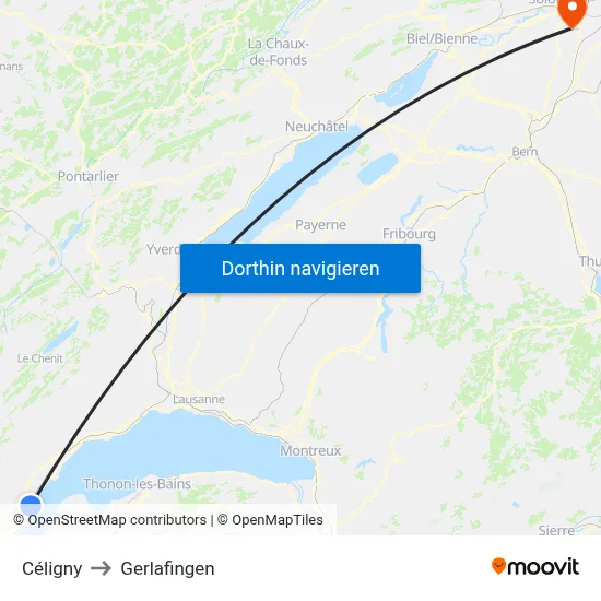 Céligny to Gerlafingen map