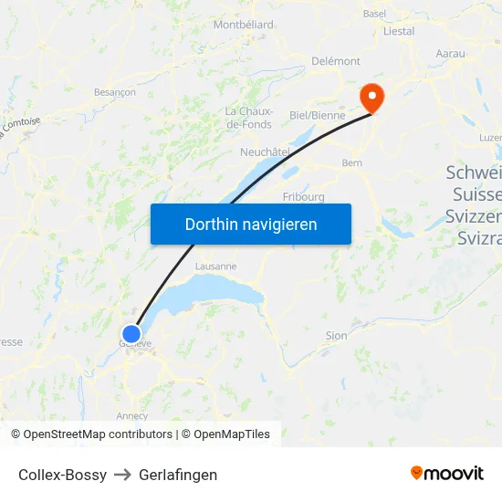 Collex-Bossy to Gerlafingen map