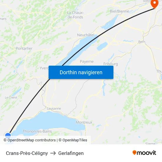 Crans-Près-Céligny to Gerlafingen map