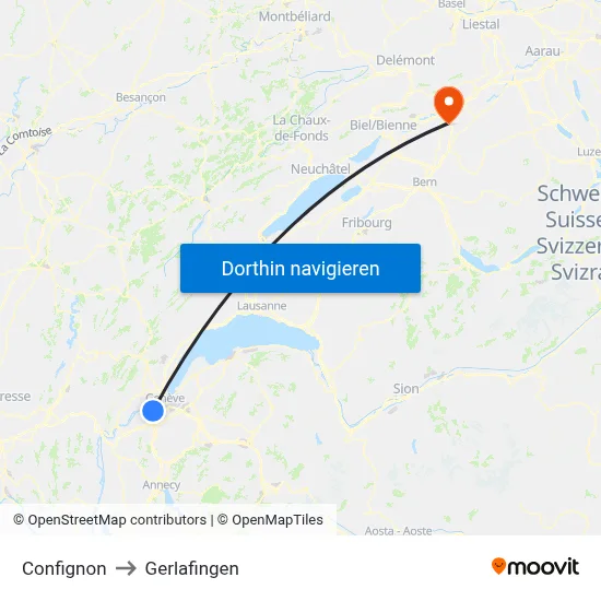 Confignon to Gerlafingen map