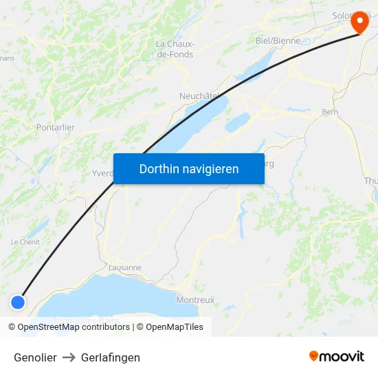 Genolier to Gerlafingen map