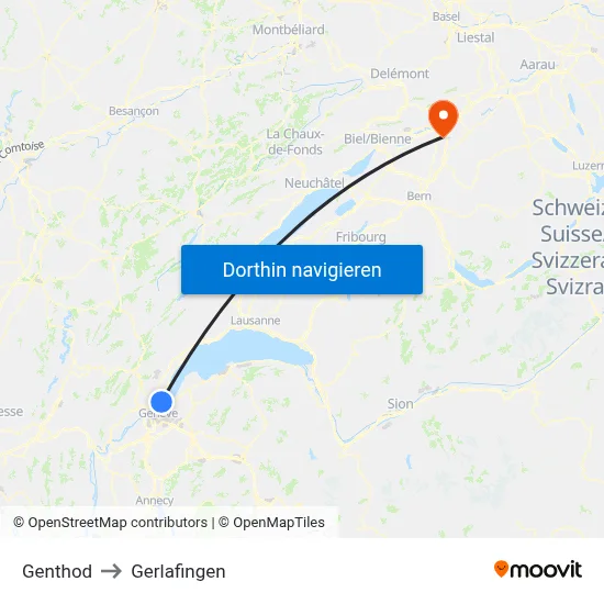 Genthod to Gerlafingen map