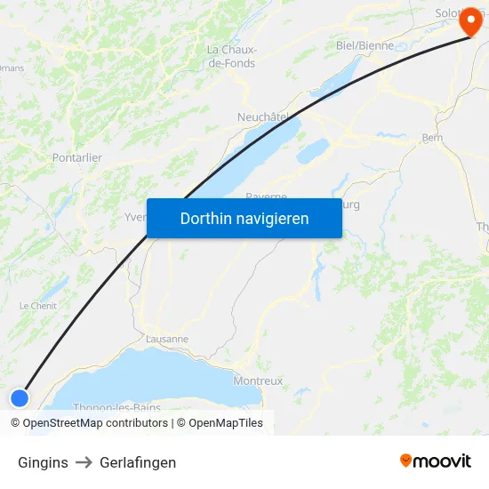 Gingins to Gerlafingen map