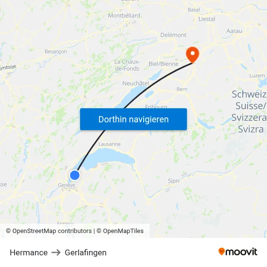 Hermance to Gerlafingen map
