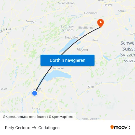 Perly-Certoux to Gerlafingen map