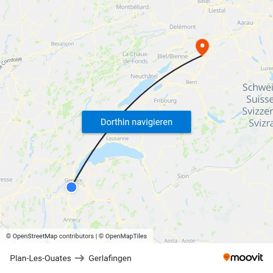 Plan-Les-Ouates to Gerlafingen map