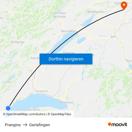 Prangins to Gerlafingen map