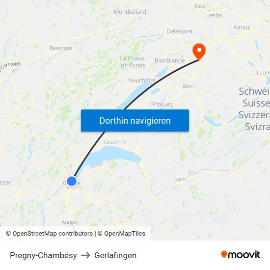 Pregny-Chambésy to Gerlafingen map