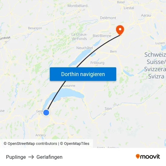 Puplinge to Gerlafingen map