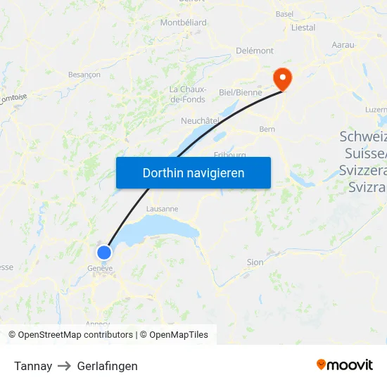 Tannay to Gerlafingen map