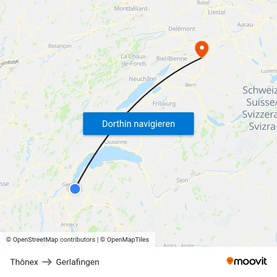Thônex to Gerlafingen map