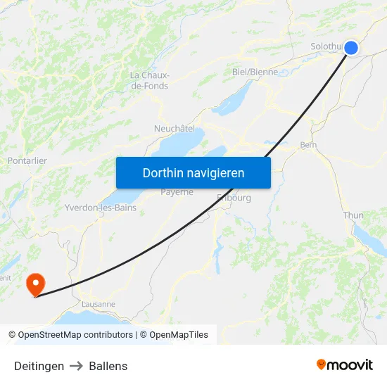 Deitingen to Ballens map
