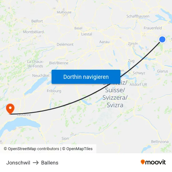 Jonschwil to Ballens map