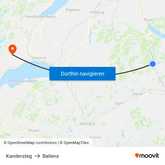 Kandersteg to Ballens map