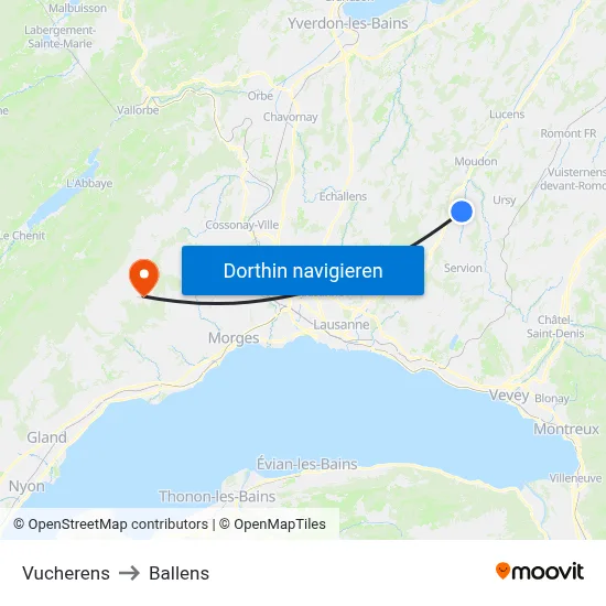 Vucherens to Ballens map