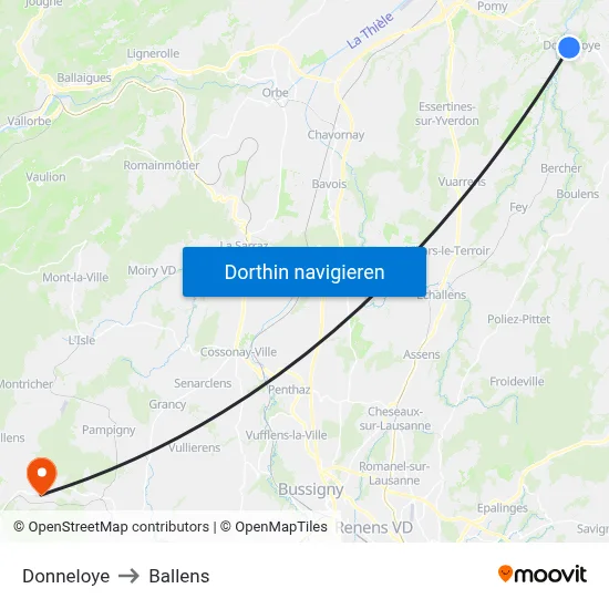 Donneloye to Ballens map