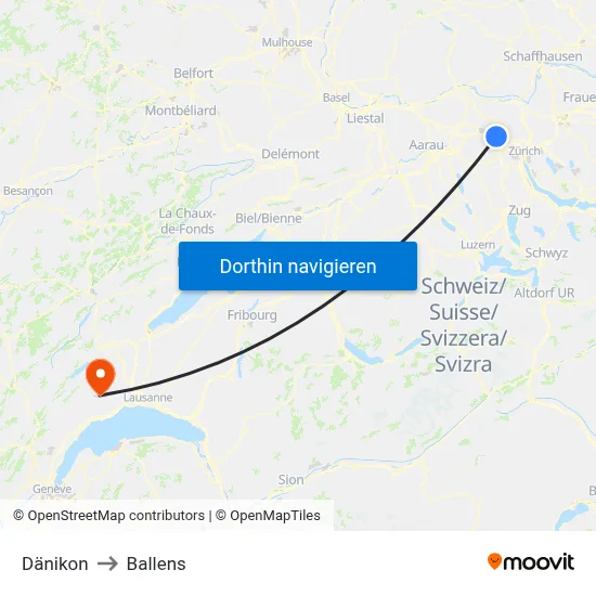 Dänikon to Ballens map