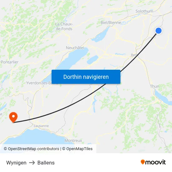 Wynigen to Ballens map