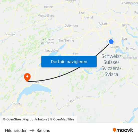 Hildisrieden to Ballens map