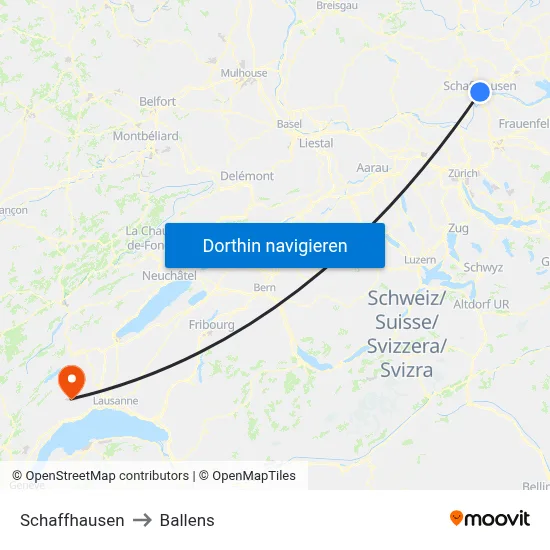 Schaffhausen to Ballens map