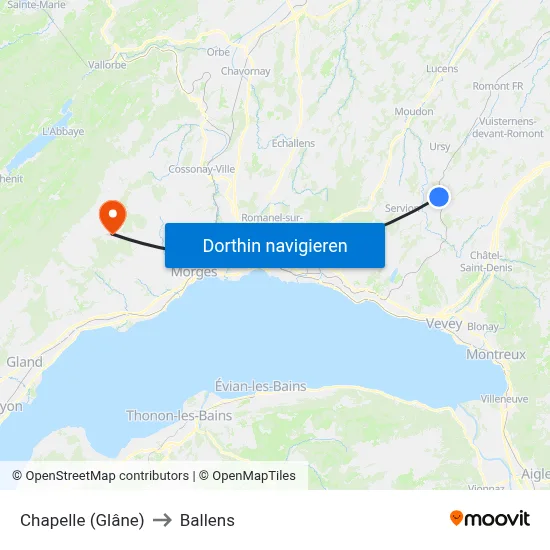 Chapelle (Glâne) to Ballens map