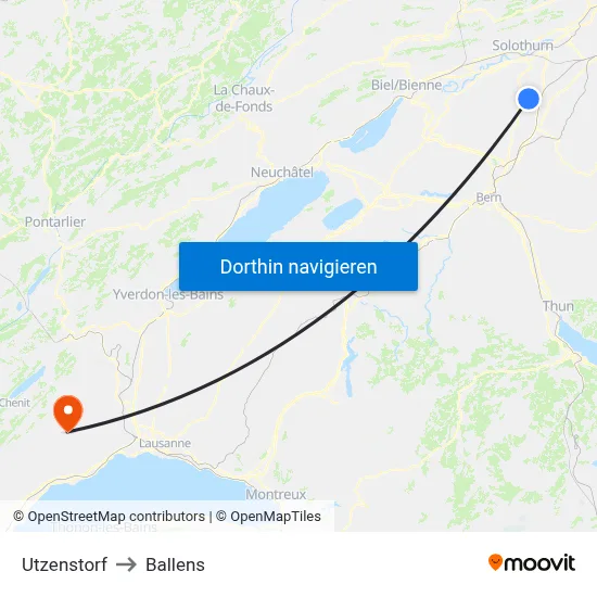 Utzenstorf to Ballens map