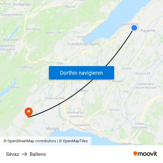 Sévaz to Ballens map