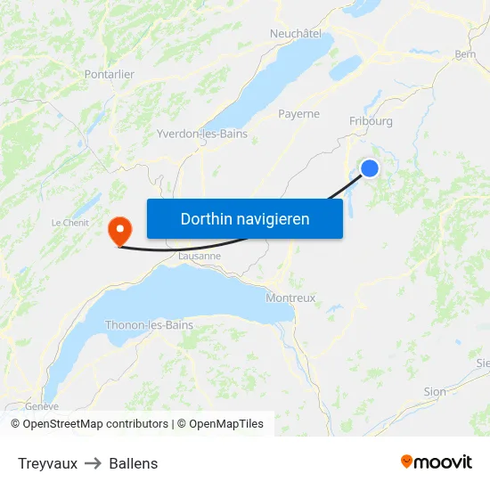 Treyvaux to Ballens map