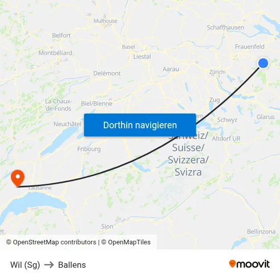 Wil (Sg) to Ballens map