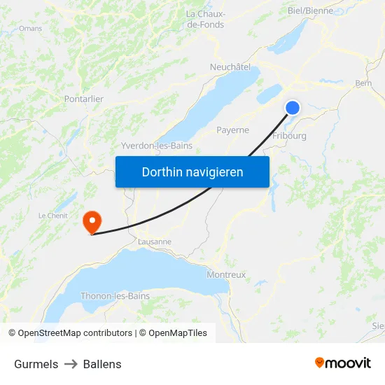 Gurmels to Ballens map