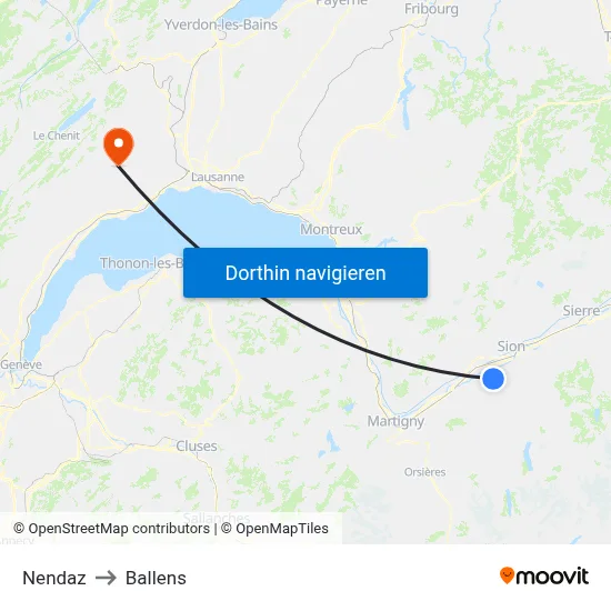 Nendaz to Ballens map