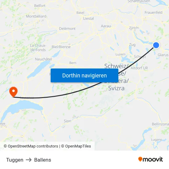 Tuggen to Ballens map