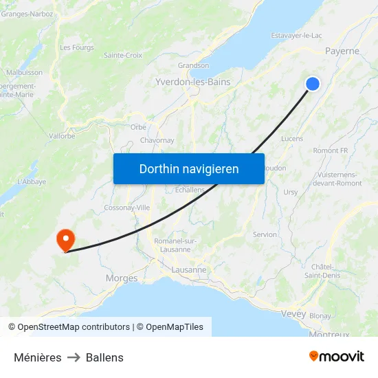 Ménières to Ballens map
