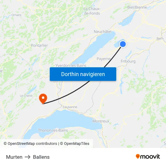 Murten to Ballens map