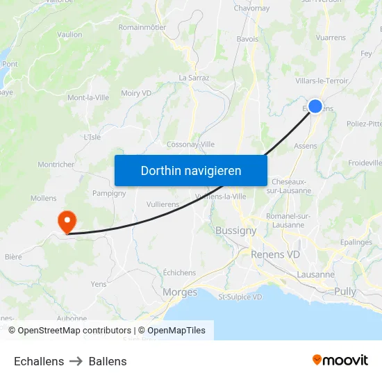 Echallens to Ballens map