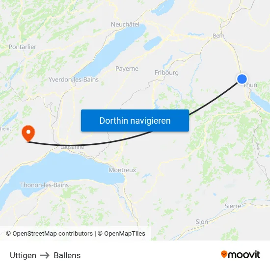 Uttigen to Ballens map