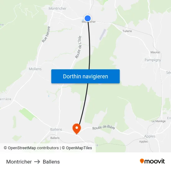 Montricher to Ballens map