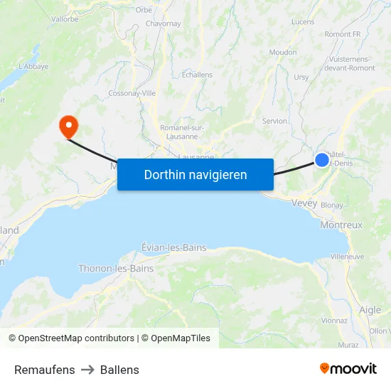Remaufens to Ballens map