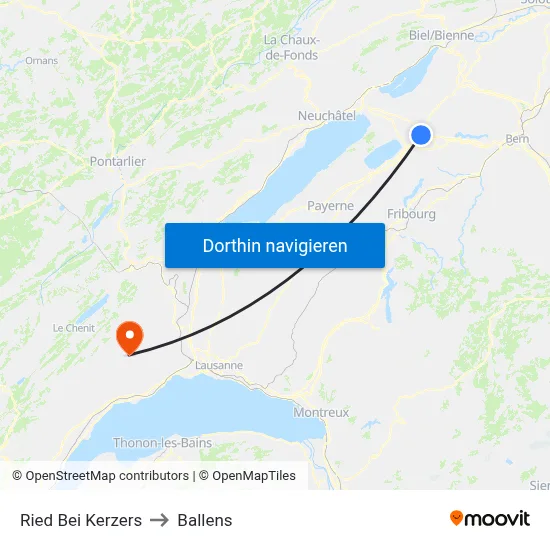 Ried Bei Kerzers to Ballens map