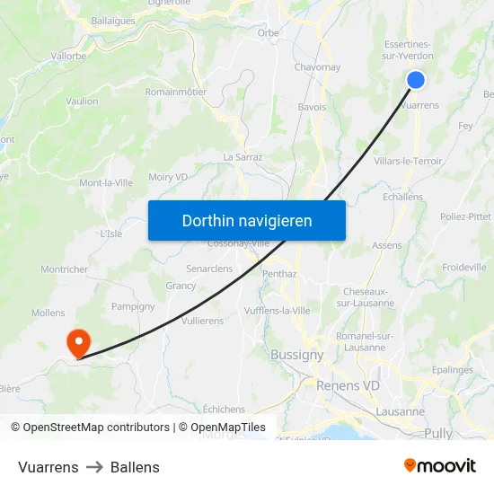 Vuarrens to Ballens map