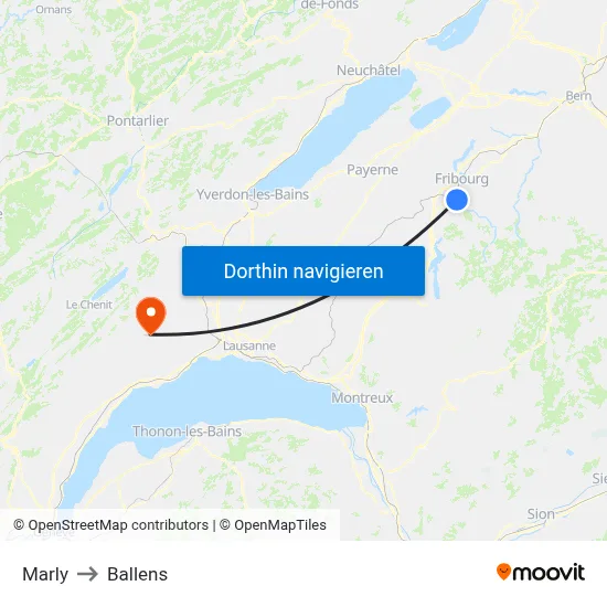 Marly to Ballens map