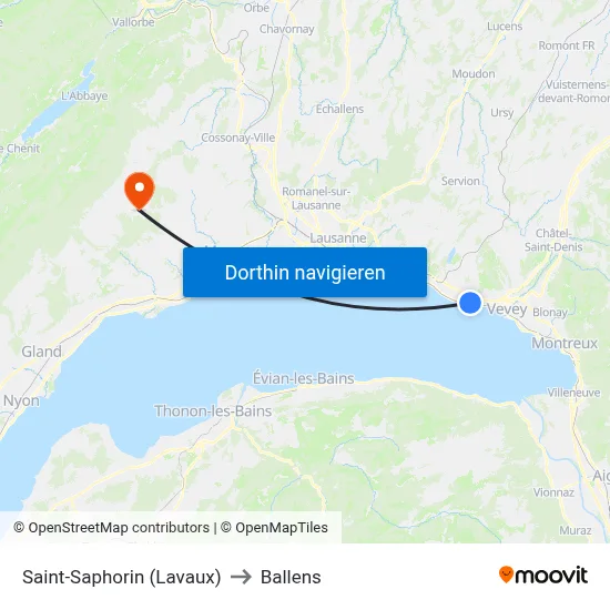 Saint-Saphorin (Lavaux) to Ballens map
