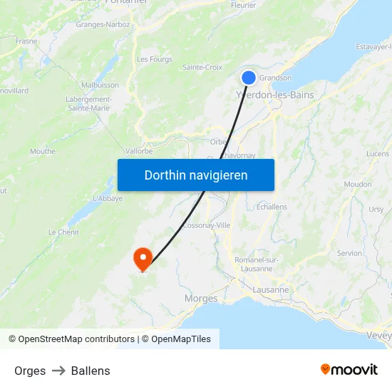 Orges to Ballens map