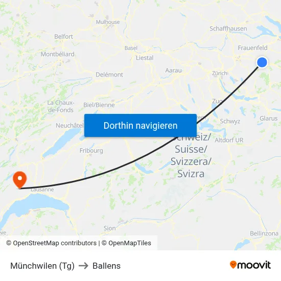 Münchwilen (Tg) to Ballens map