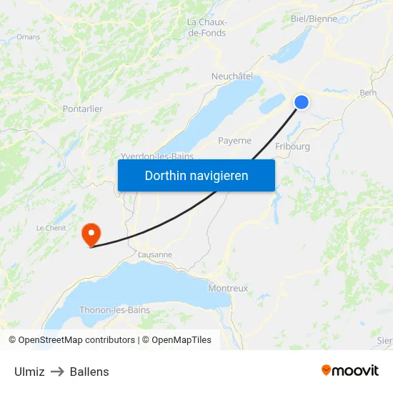 Ulmiz to Ballens map