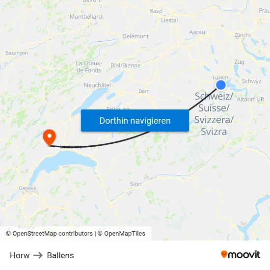 Horw to Ballens map