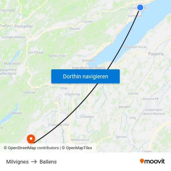 Milvignes to Ballens map